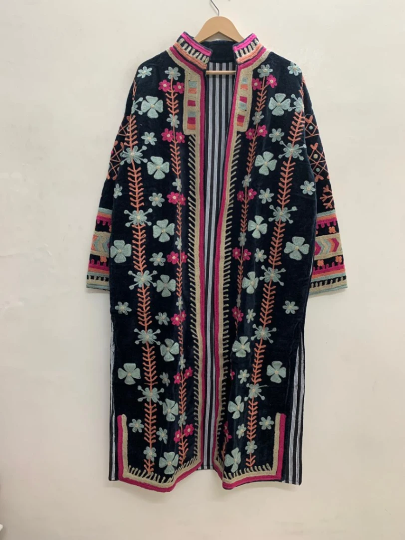 Luxury Long Suzani Kimono | Handcrafted Embroidered Jacket view 3