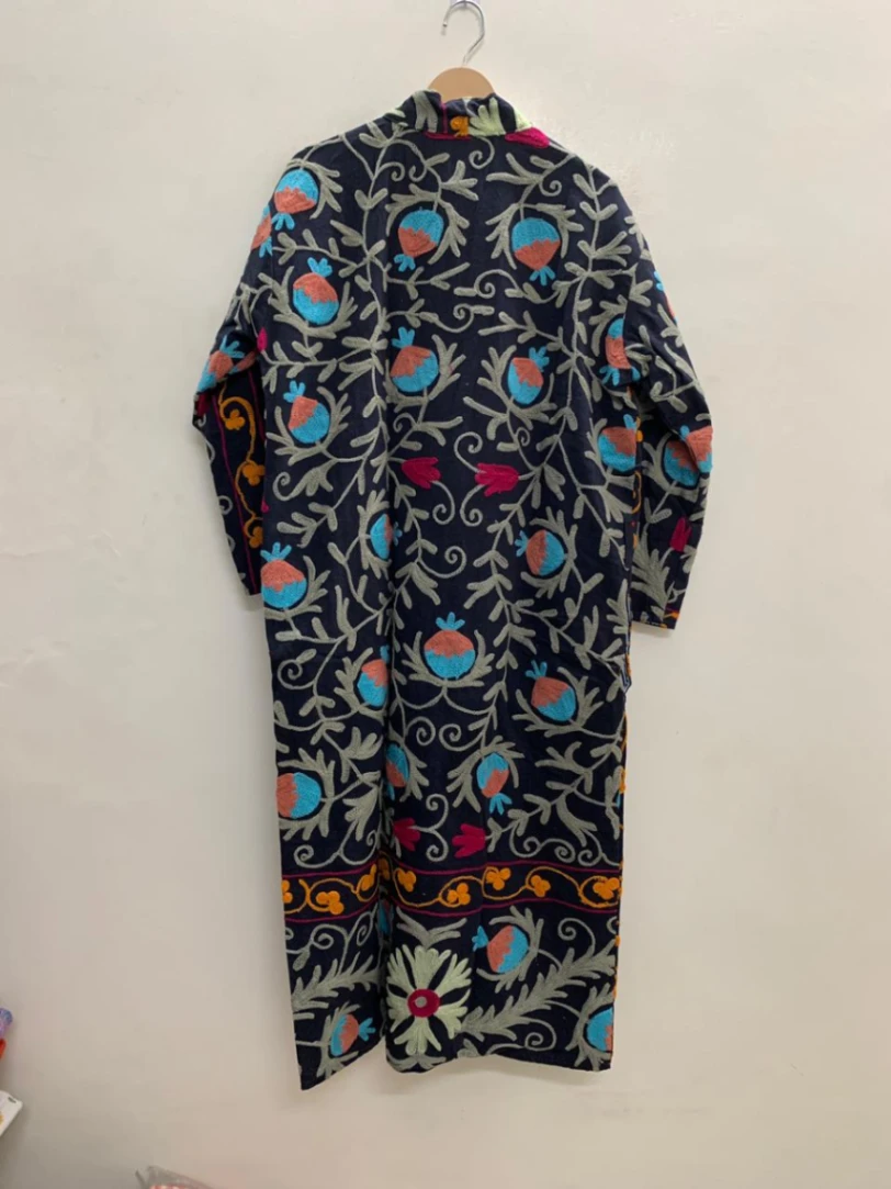 Cotton Suzani Duster Jacket | Vintage Embroidered Bohemian Kimono view 6