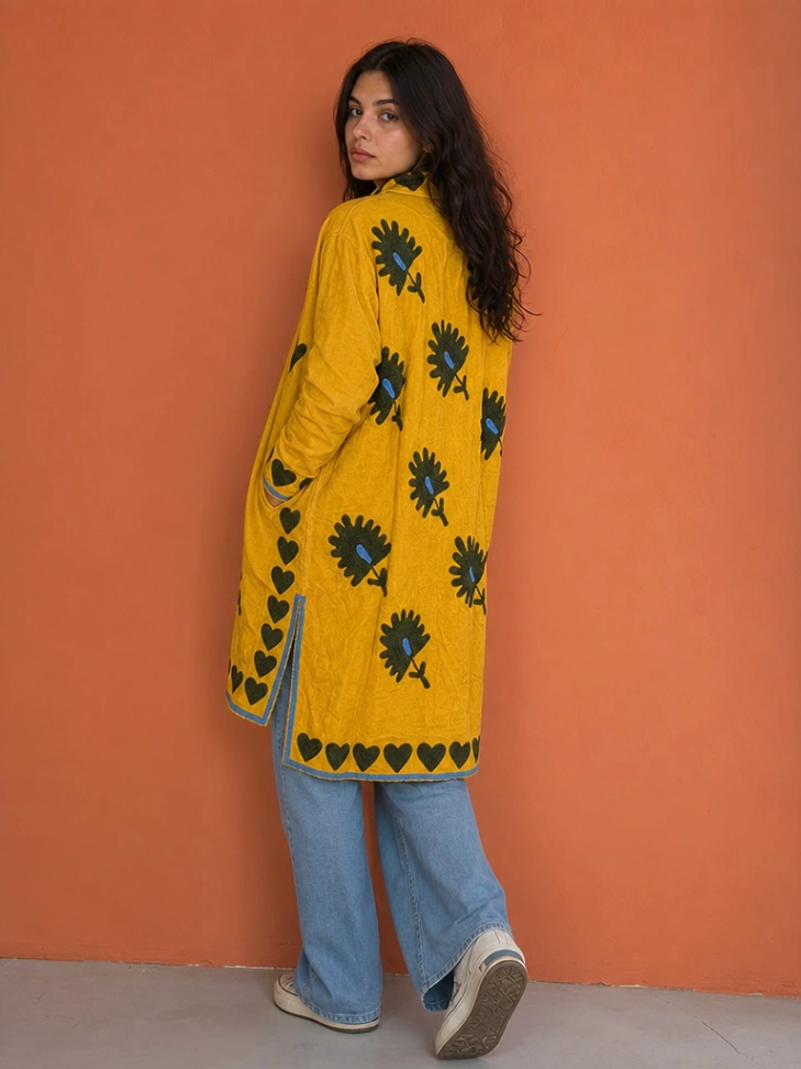 Women's Long Suzani Coat | Artisan Embroidered Kimono Jacket alternate view