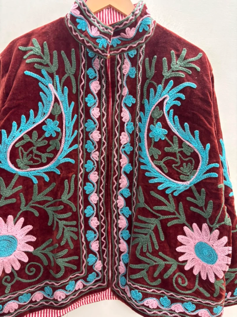 Traditional Suzani Embroidery Velvet Coat view 4