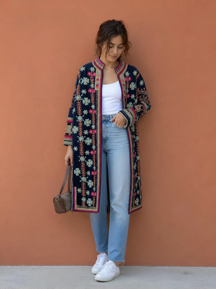 Luxury Long Suzani Kimono | Handcrafted Embroidered Jacket