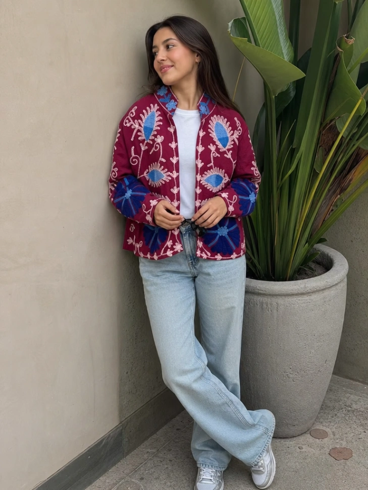 Handmade Suzani Embroidered Jacket | Boho Floral Vintage Jacket