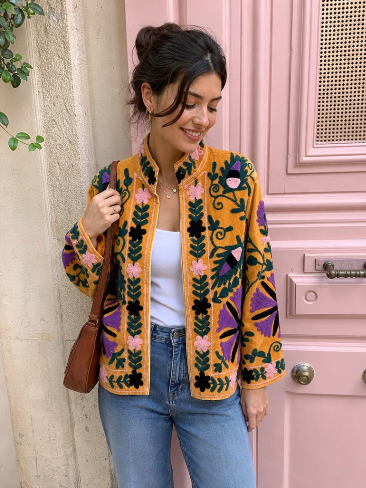 Embroidered Velvet Boho Jacket