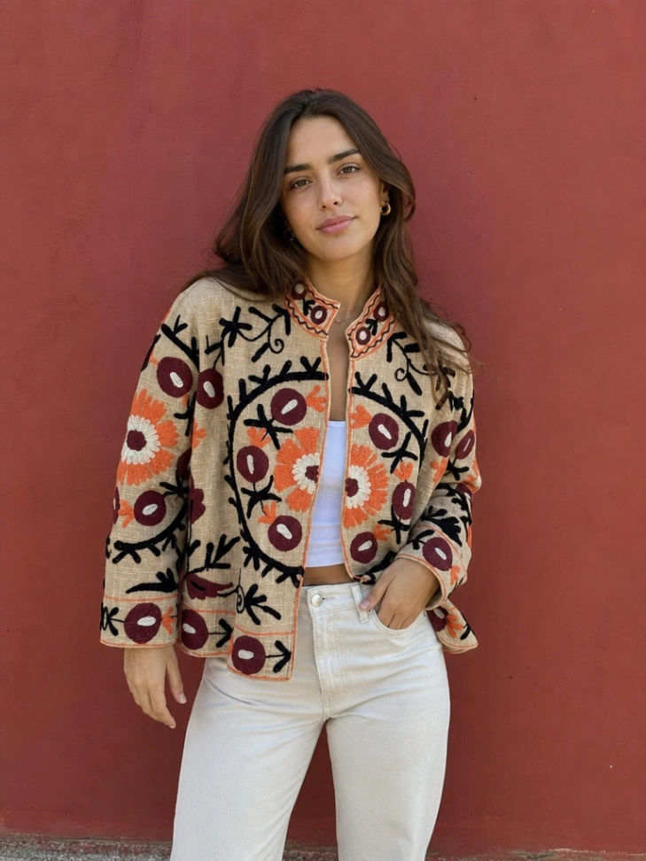 Vintage Style Cotton Suzani Embroidered Jacket