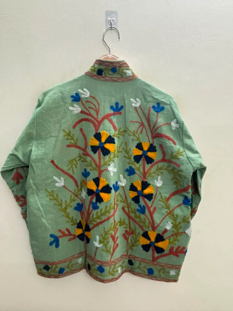 Boho Cotton Suzani Jacket with Floral Embroidery