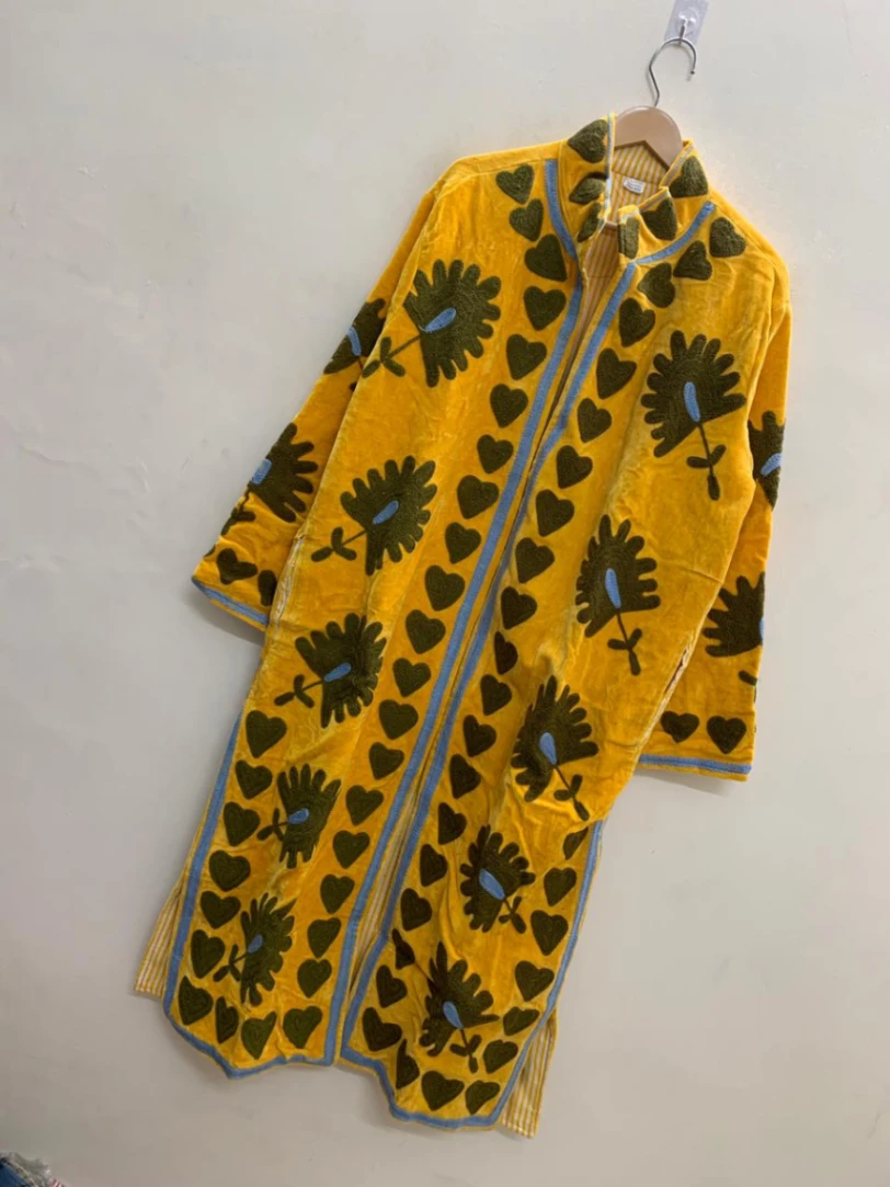 Women's Long Suzani Coat | Artisan Embroidered Kimono Jacket view 4