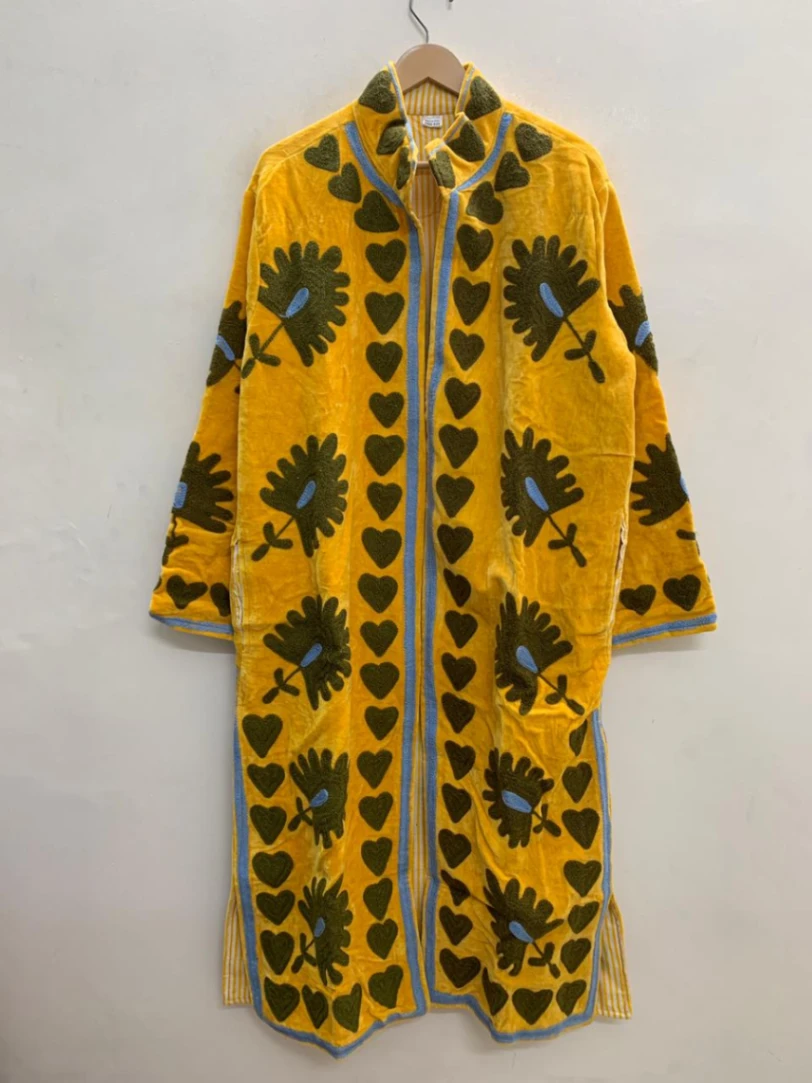 Women's Long Suzani Coat | Artisan Embroidered Kimono Jacket view 3
