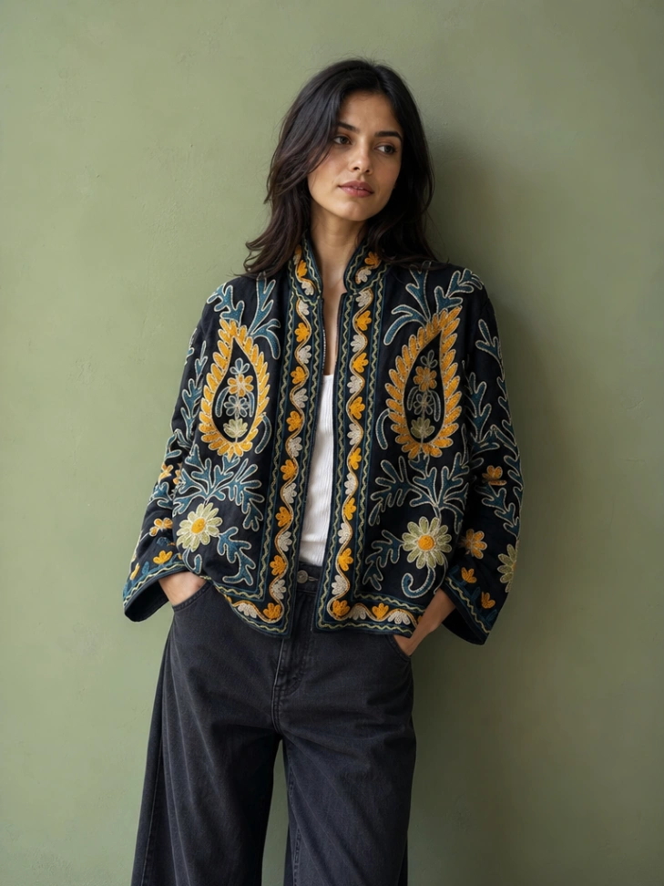 Velvet Ethnic Embroidery Jacket