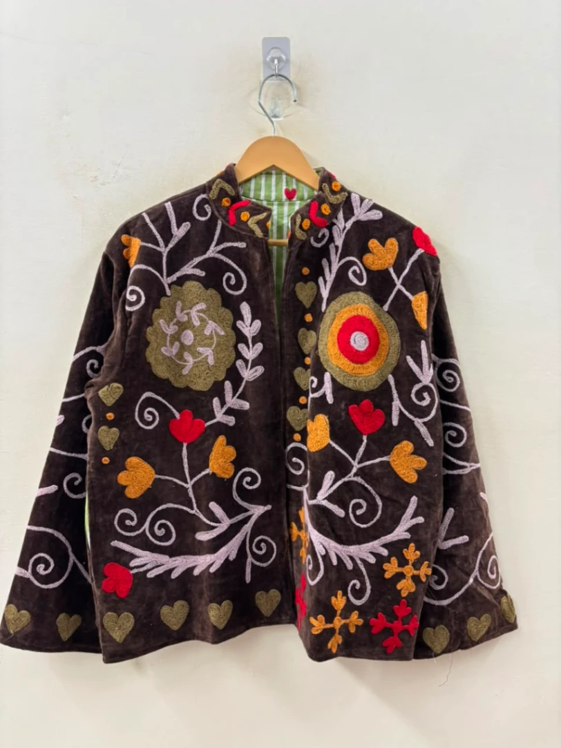 Luxury Velvet Suzani Jacket with Floral Embroidery view 5