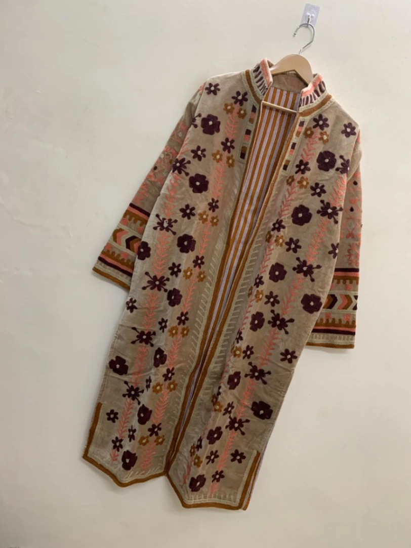 Long Suzani Jacket Handmade | Embroidered Boho Kimono for Women view 4