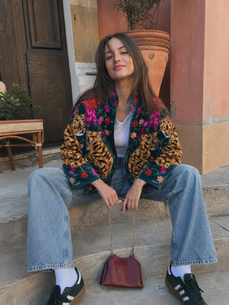 Elegant Embroidered Velvet Outerwear