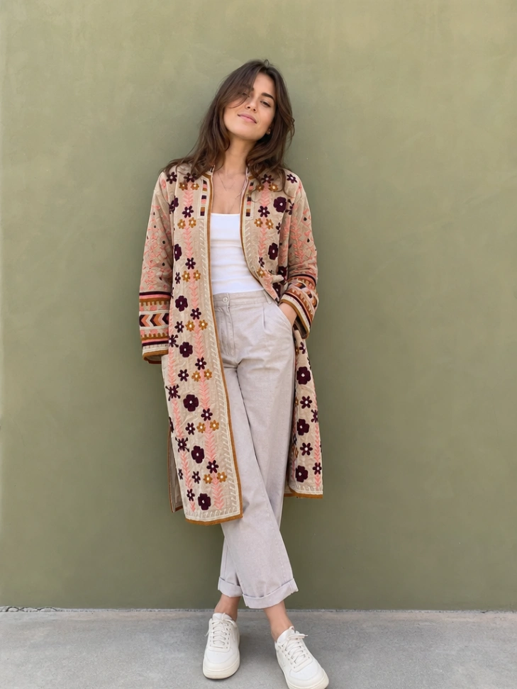 Long Suzani Jacket Handmade | Embroidered Boho Kimono for Women