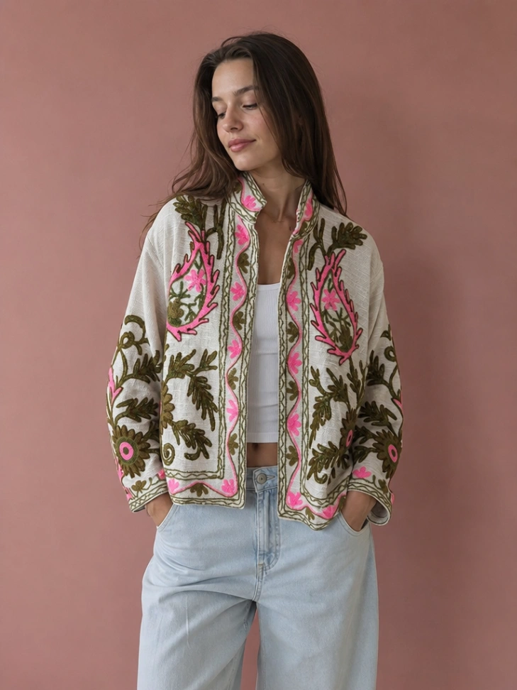 Women's Cotton TNT Suzani Embroidery Jacket view 3
