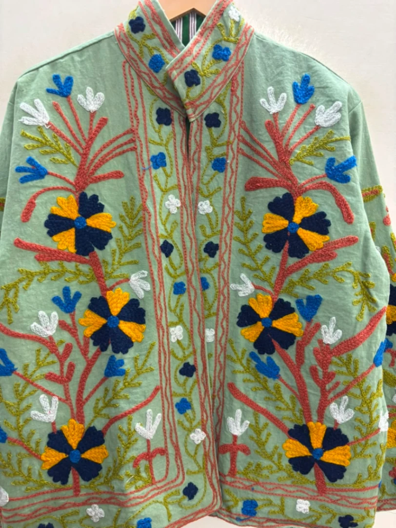 Boho Cotton Suzani Jacket with Floral Embroidery view 3