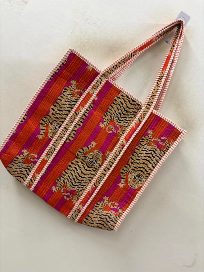 Designer Tiger Print Cotton Tote Bag alternate view