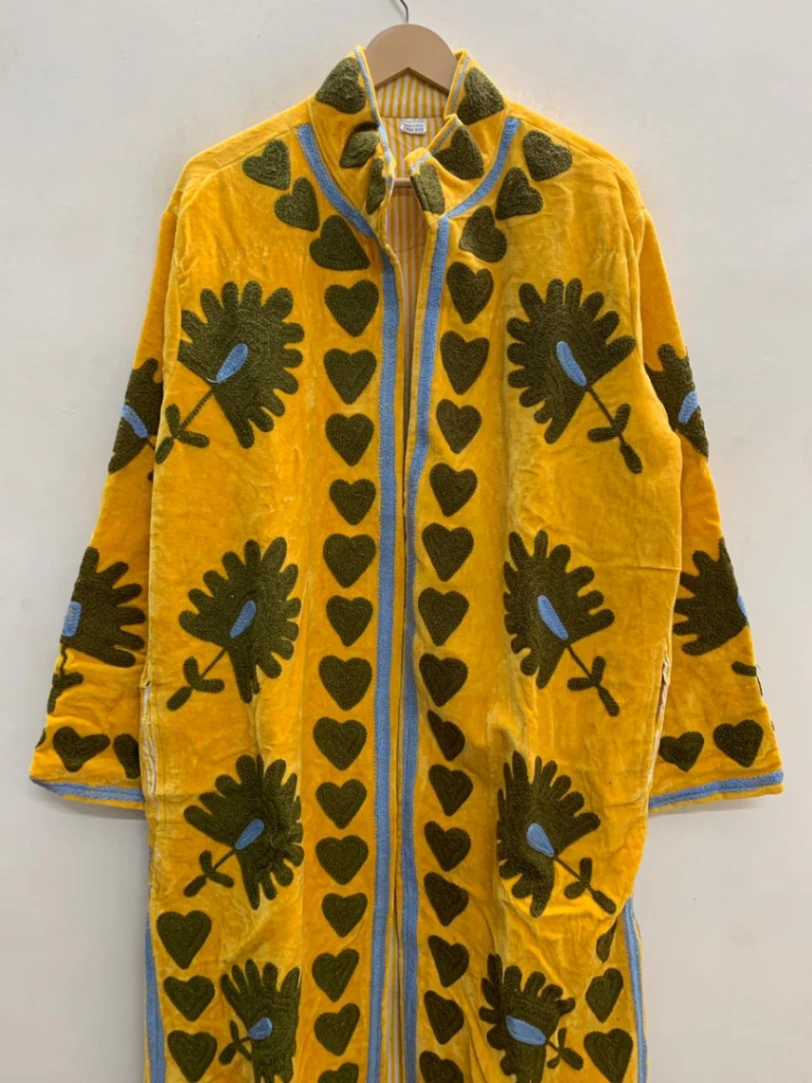 Women's Long Suzani Coat | Artisan Embroidered Kimono Jacket view 5