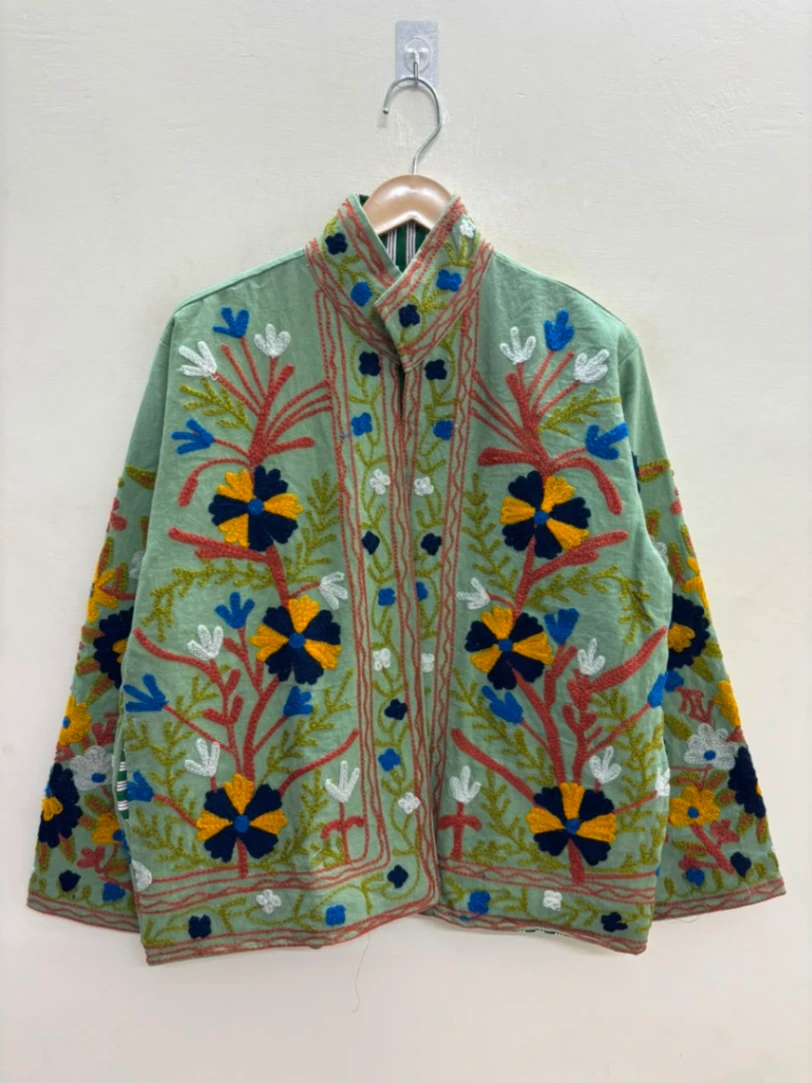 Boho Cotton Suzani Jacket with Floral Embroidery view 4
