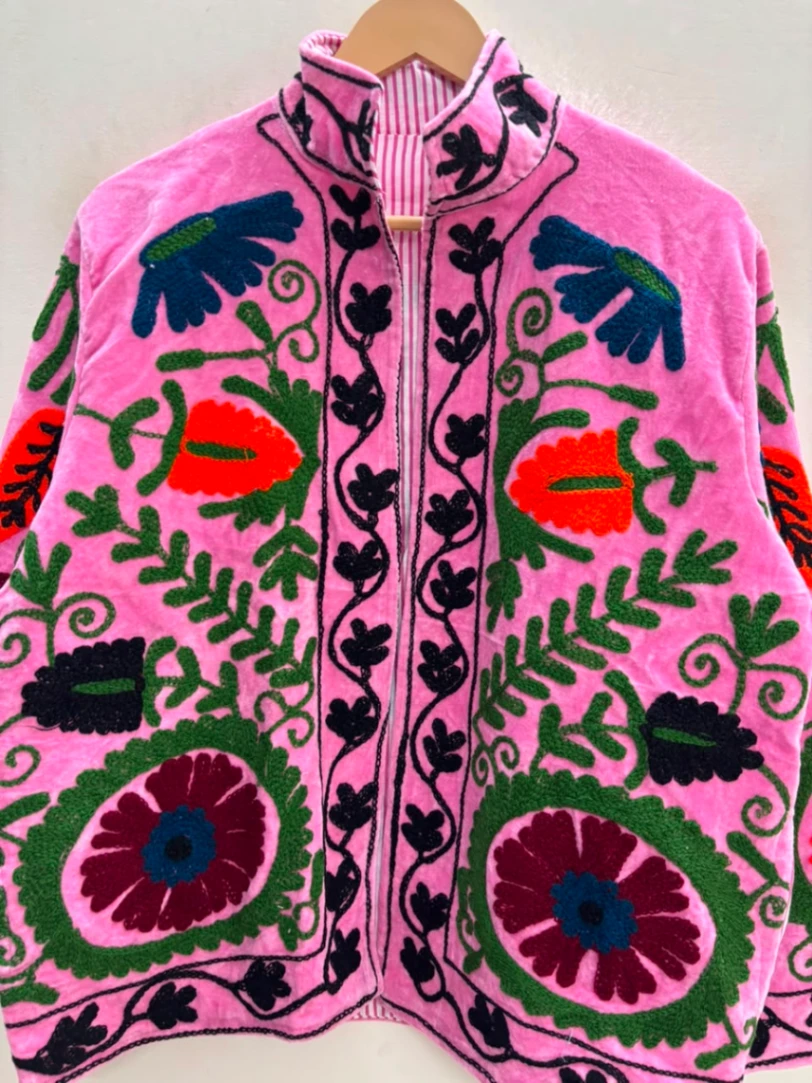 Bohemian Velvet Suzani Embroidery Jacket for Women view 4