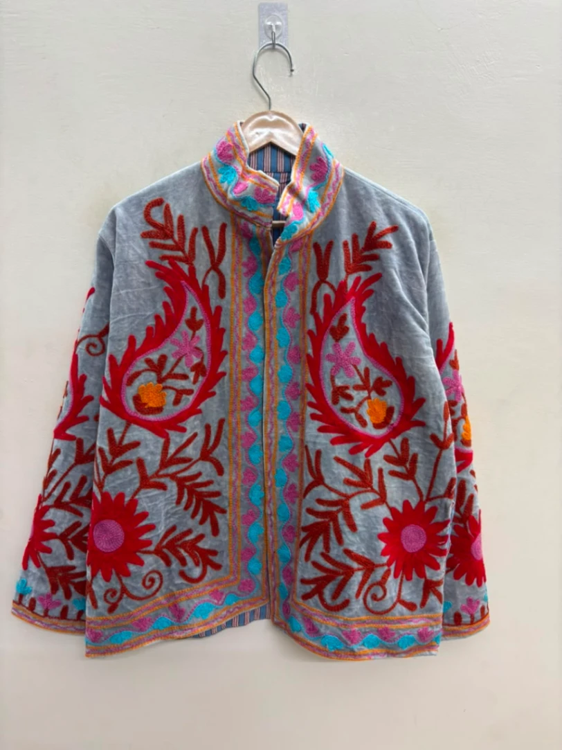 Premium Boho Velvet Suzani Embroidery Jacket