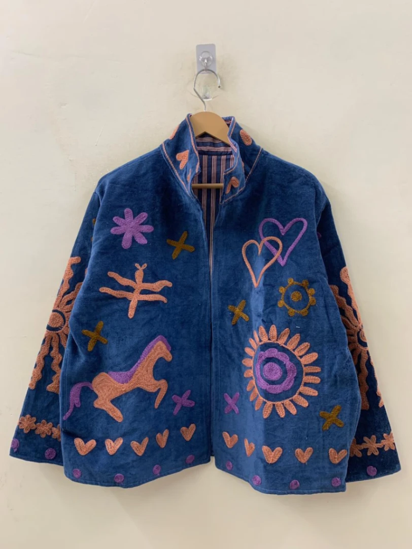 Artisan Hand-Embroidered Whimsical Velvet Statement Jacket alternate view