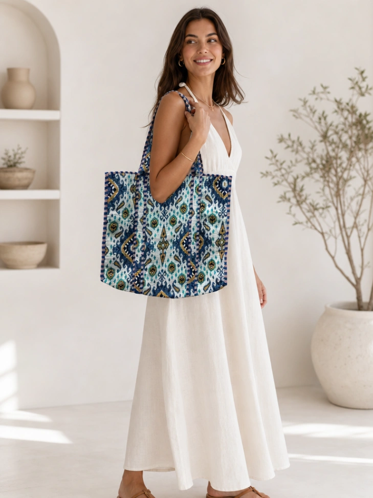 Handcrafted Quilted Cotton Tote Bag with Tiger Print alternate view