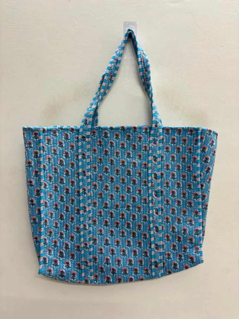 Quilted Cotton Carryall Tote Bag view 4