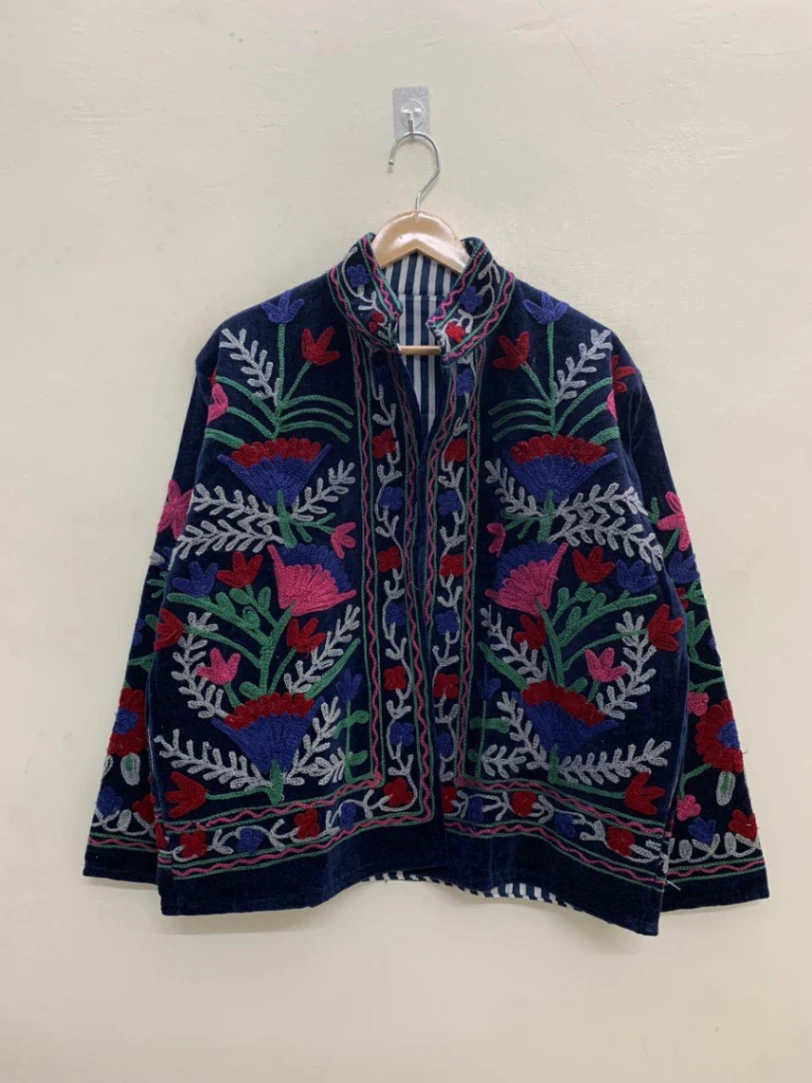 Women's Velvet Suzani Jacket – Artisan Embroidered Bohemian Elegance