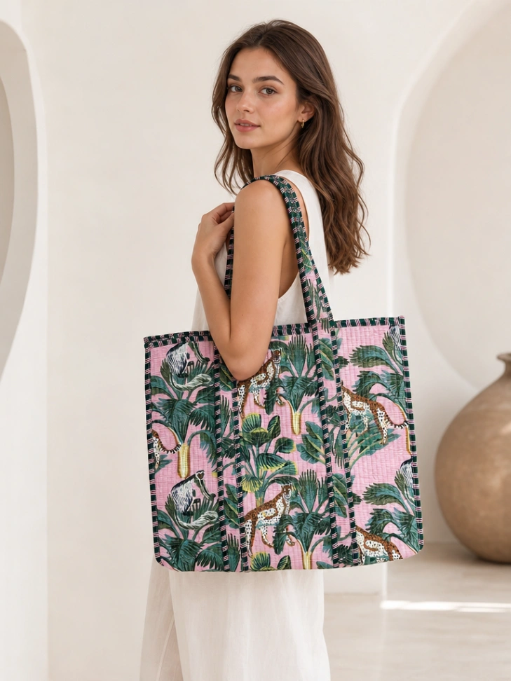 Reusable Fashion Tote Bag in Quilted Cotton