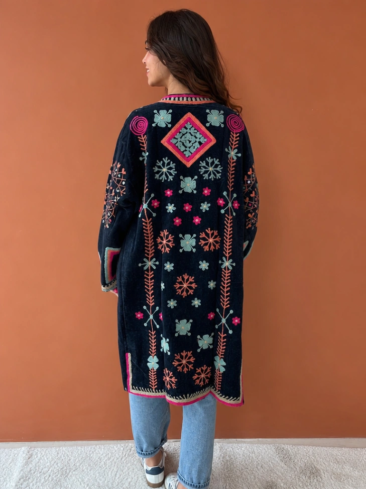 Luxury Long Suzani Kimono | Handcrafted Embroidered Jacket alternate view