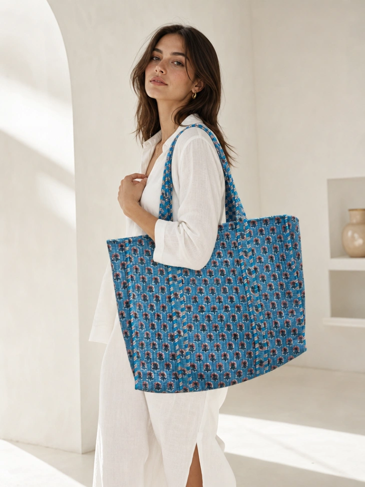 Quilted Cotton Carryall Tote Bag