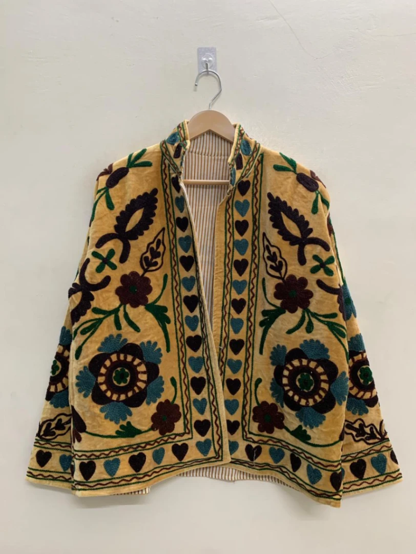 Luxury Velvet Suzani Jacket – Handcrafted Embroidered Statement Piece