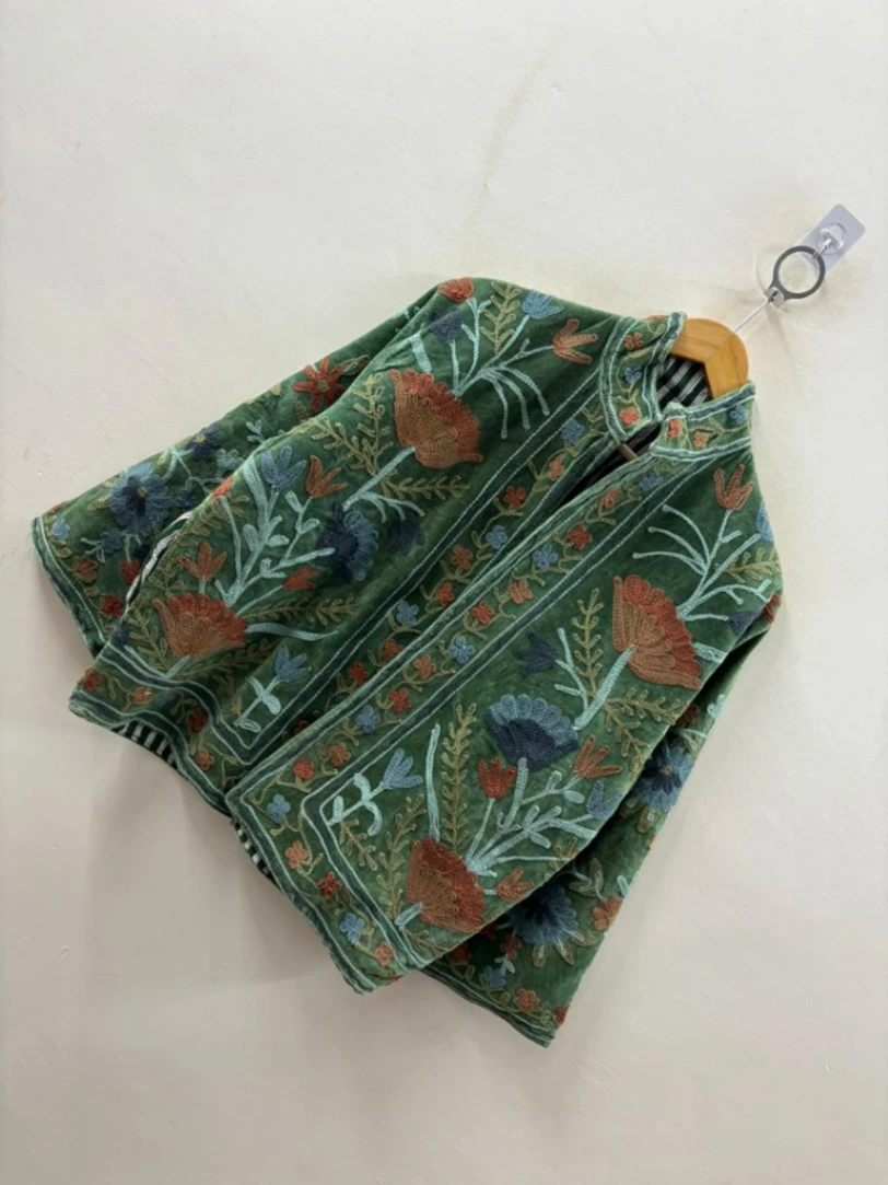 Artisan Hand-Embroidered Botanical Velvet Boho Jacket view 4