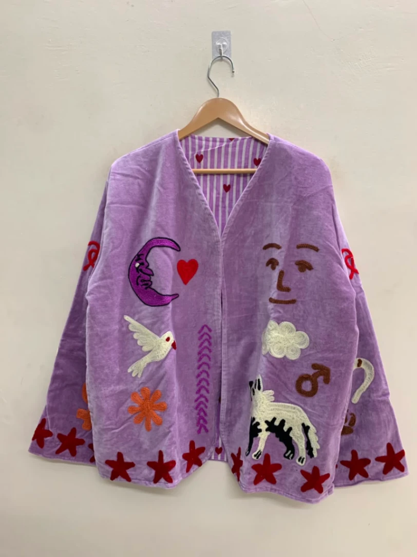Artisan Hand-Embroidered Y2K Nostalgia Statement Jacket