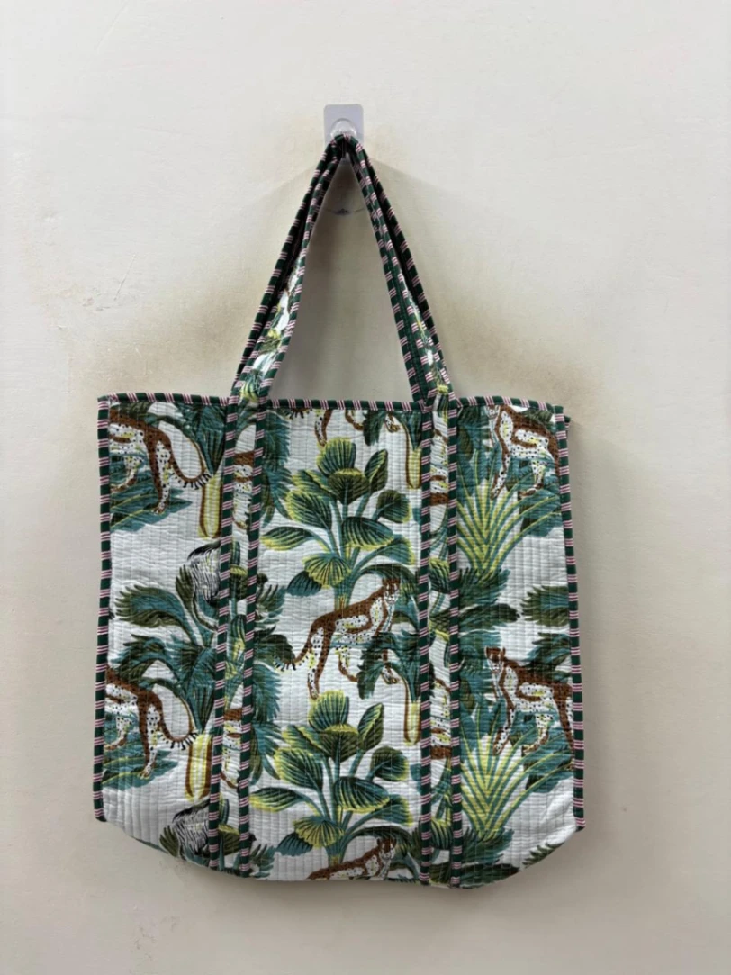 Handcrafted Quilted Cotton Tote Bag with Tiger Print view 5