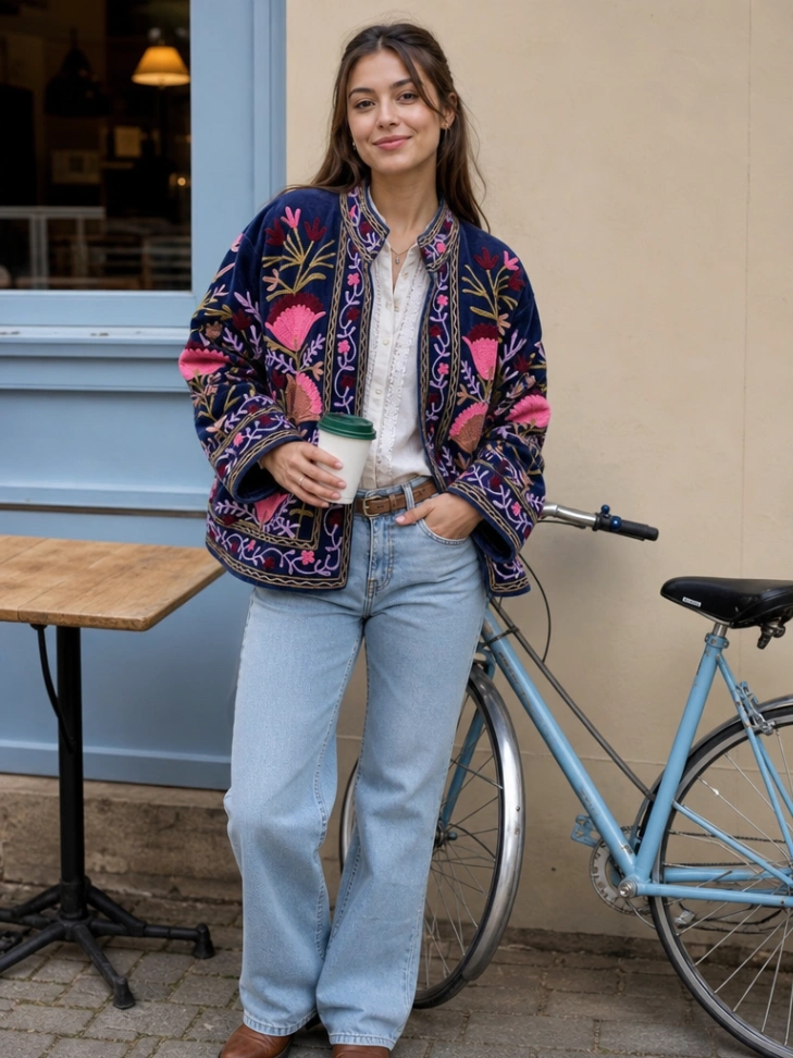 Embroidered Boho Velvet Jacket