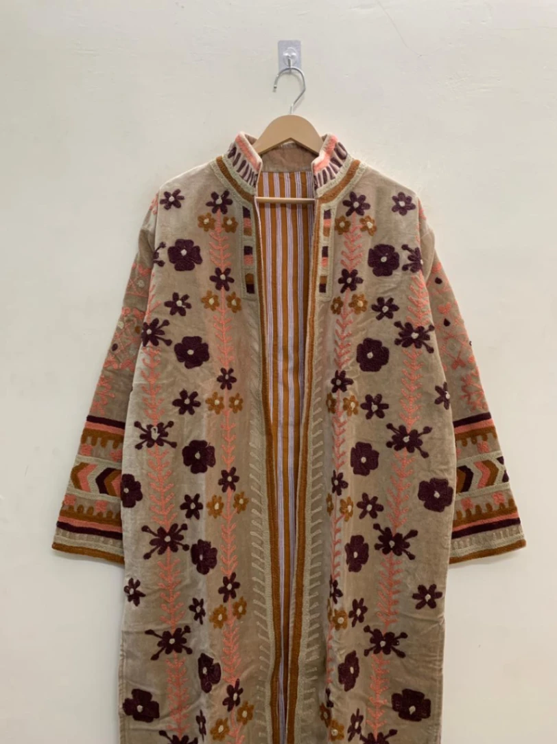 Long Suzani Jacket Handmade | Embroidered Boho Kimono for Women view 5