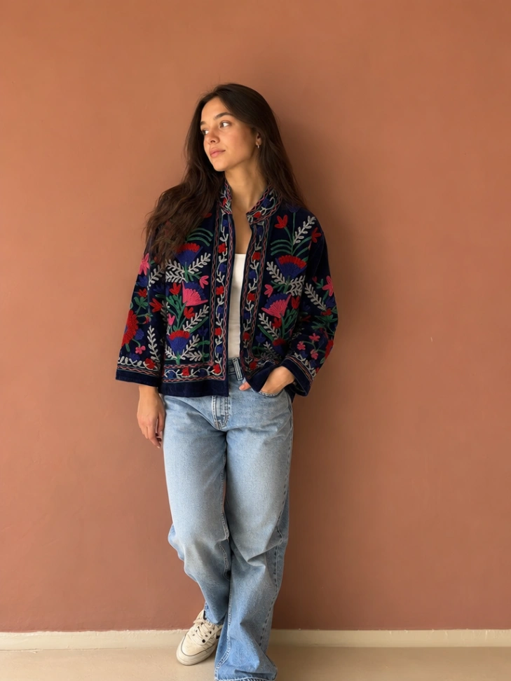 Women's Velvet Suzani Jacket – Artisan Embroidered Bohemian Elegance