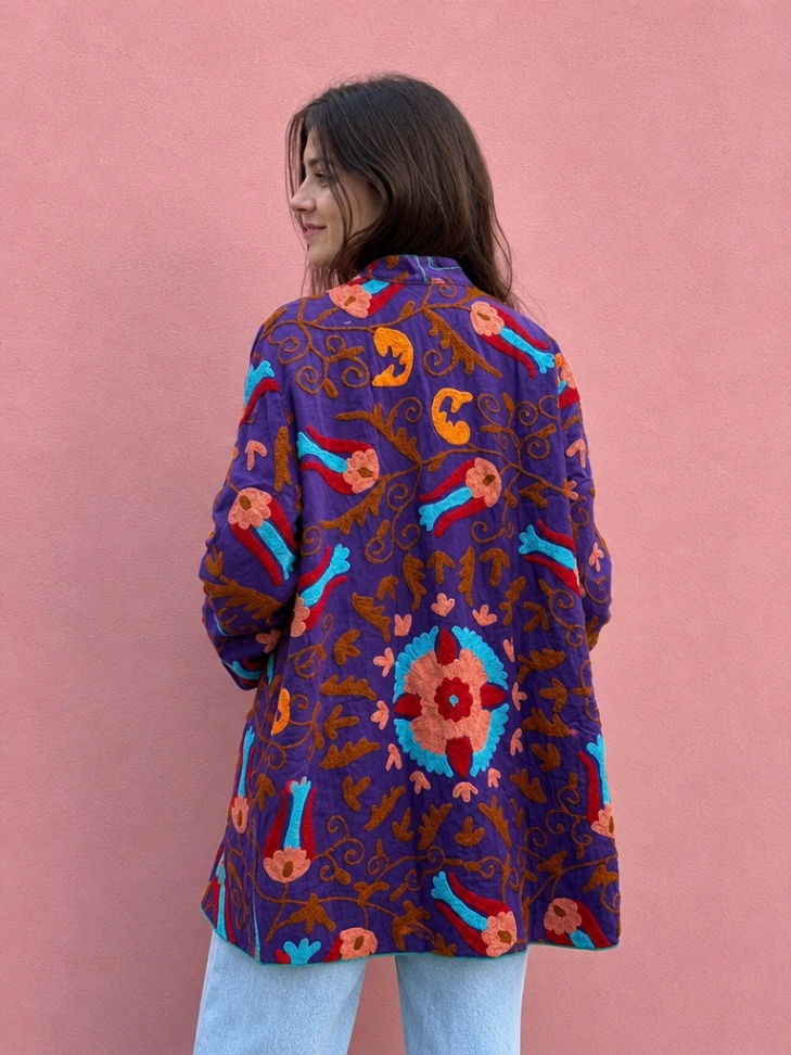 Long Cotton Suzani Kimono | Handcrafted Embroidered Women's Jacket alternate view