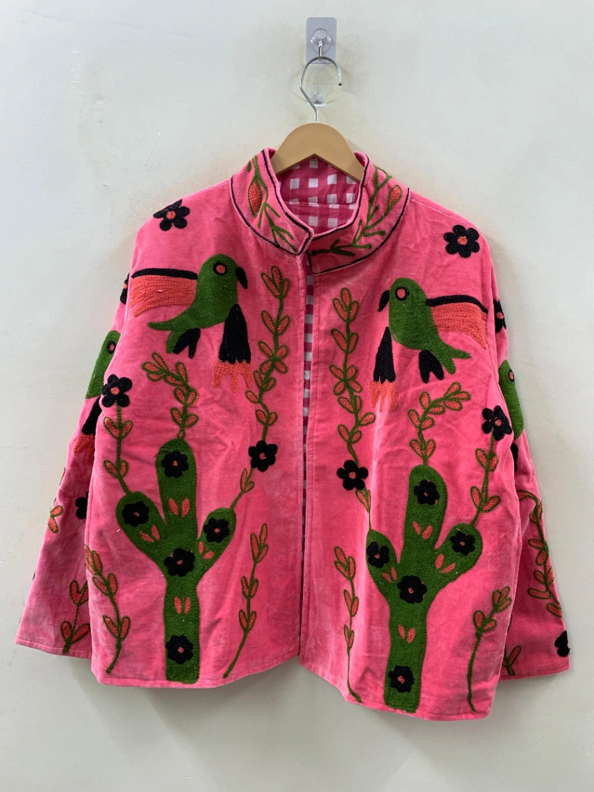 Artisan Hand-Embroidered Cactus & Bird Statement Jacket alternate view