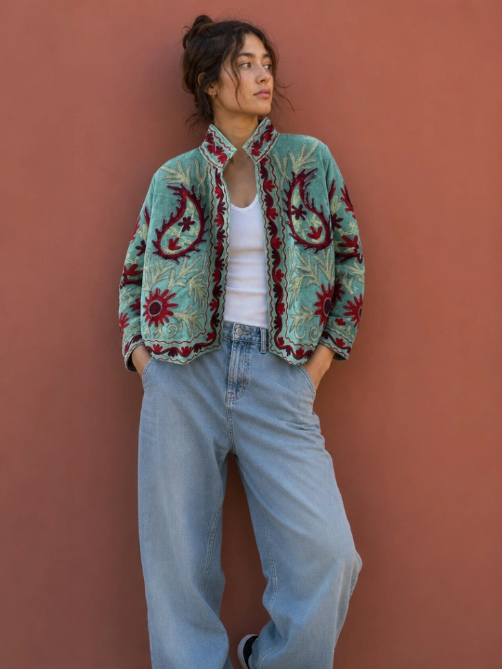 Vintage Inspired Velvet Suzani Jacket