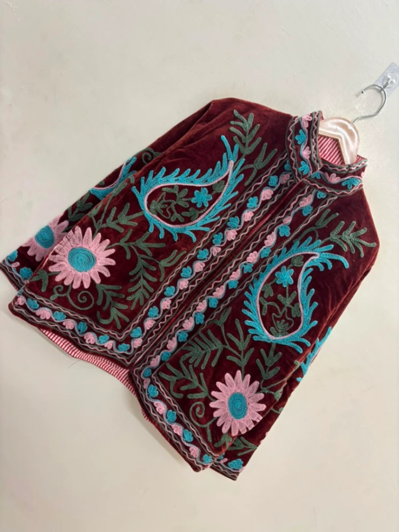 Traditional Suzani Embroidery Velvet Coat view 3
