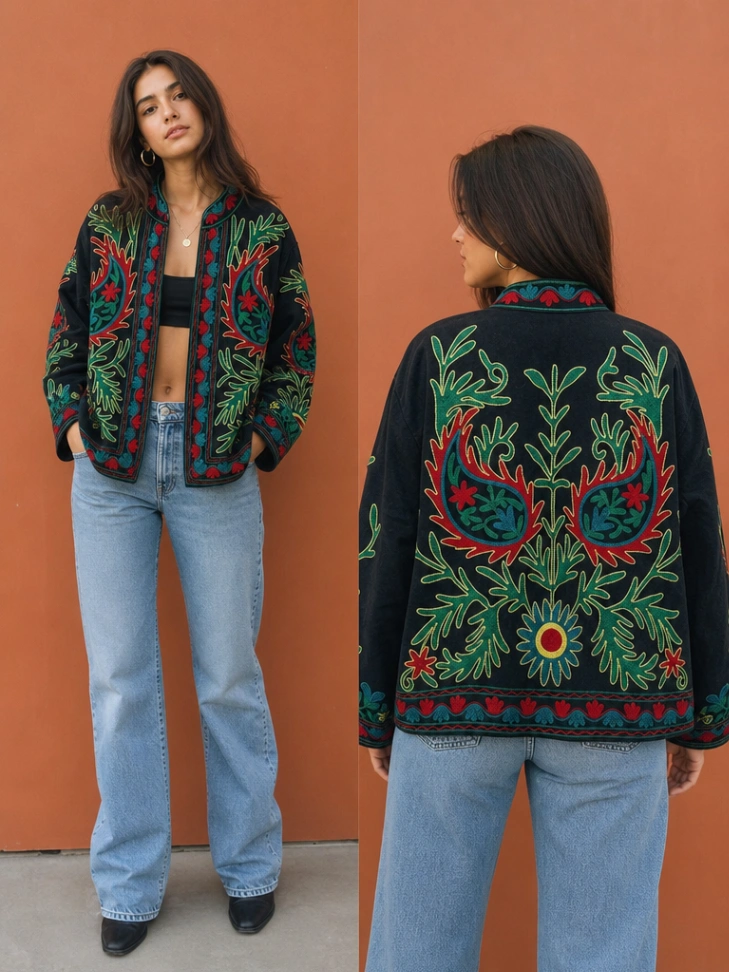 Designer Embroidered Velvet Jacket alternate view