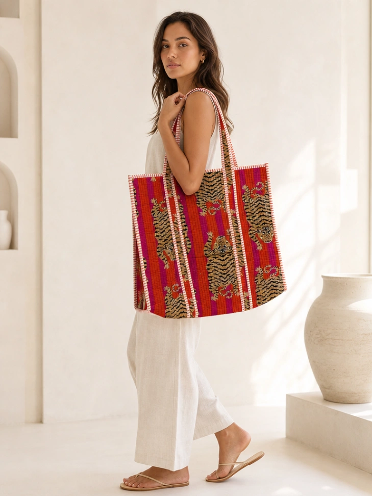 Designer Tiger Print Cotton Tote Bag