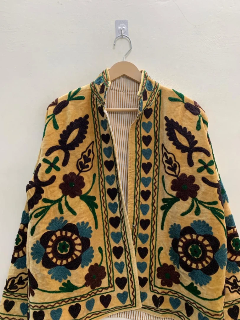 Luxury Velvet Suzani Jacket – Handcrafted Embroidered Statement Piece view 3