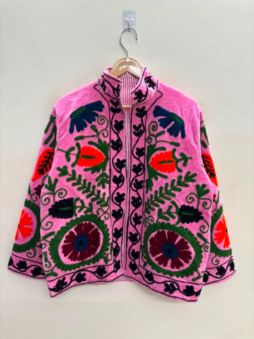 Bohemian Velvet Suzani Embroidery Jacket for Women