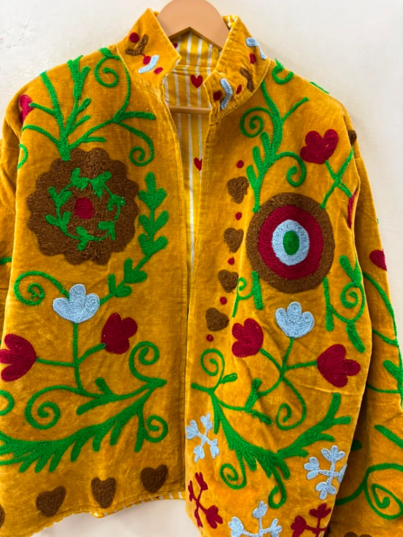 Women's Velvet Embroidered Suzani Jacket – Artisan Boho Wear view 4