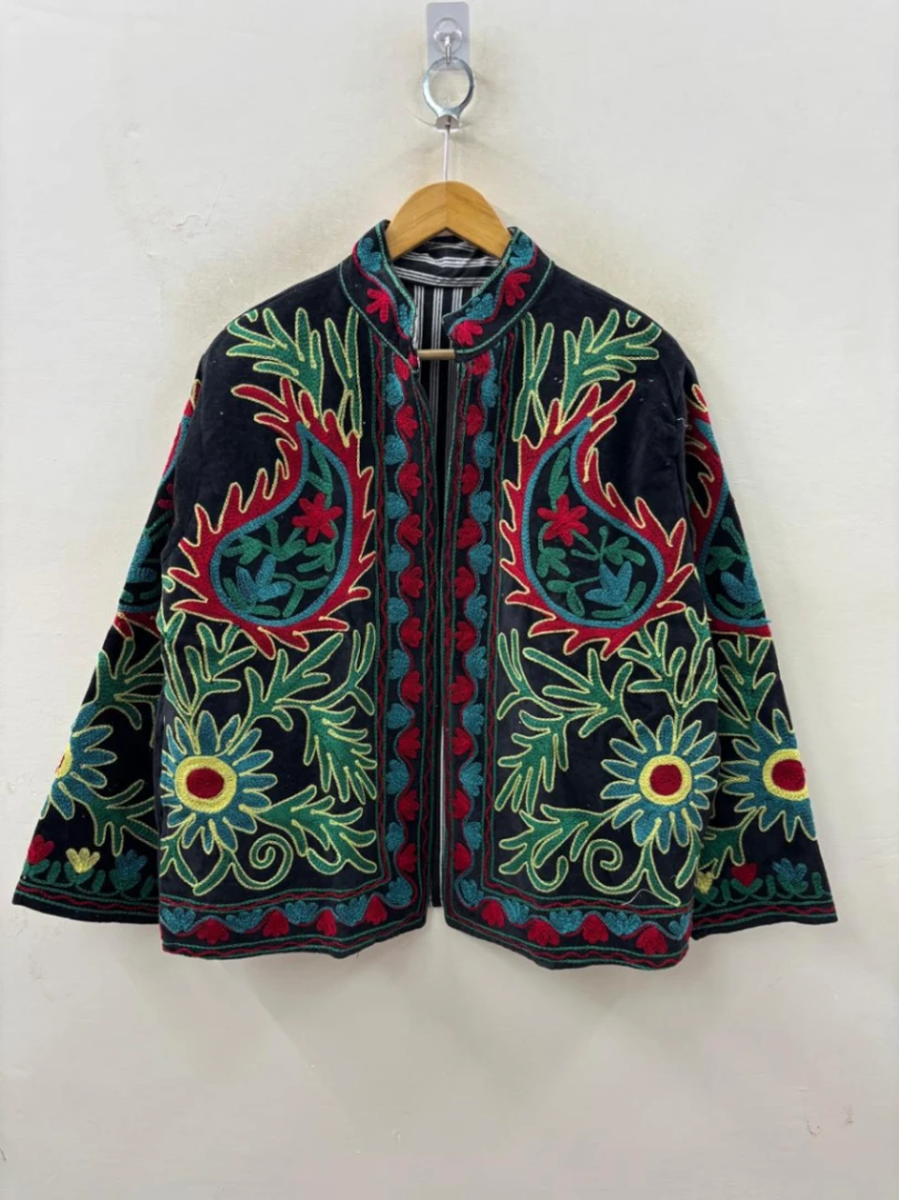 Designer Embroidered Velvet Jacket view 4