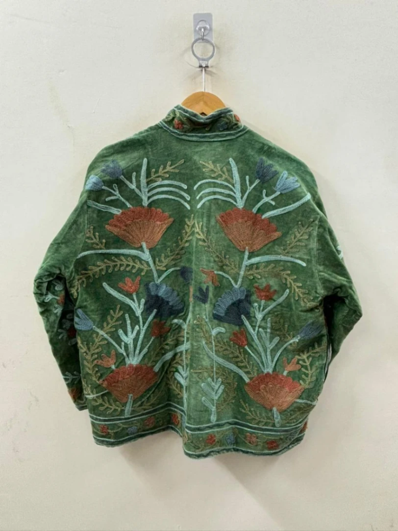 Artisan Hand-Embroidered Botanical Velvet Boho Jacket view 3