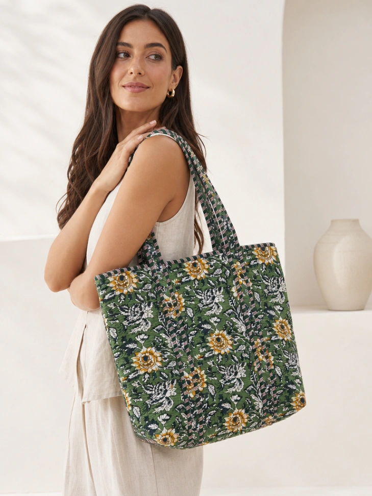 Quilted Cotton Everyday Tote Bag