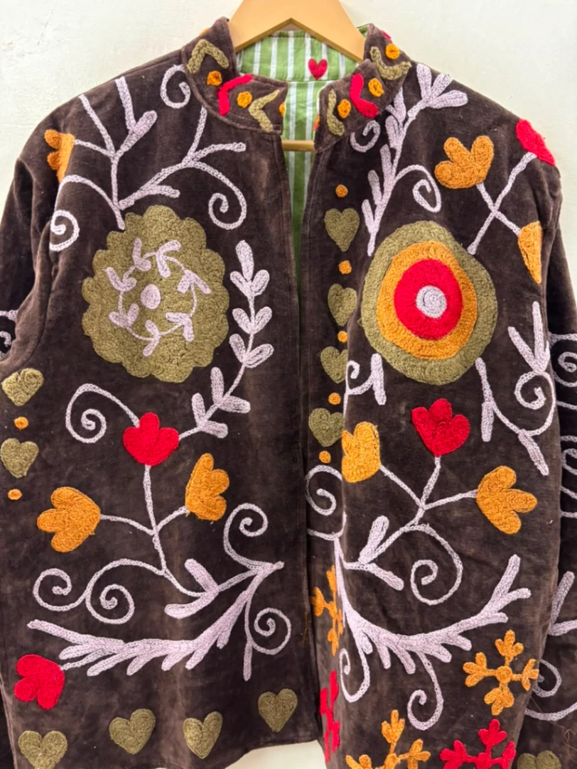 Luxury Velvet Suzani Jacket with Floral Embroidery view 4